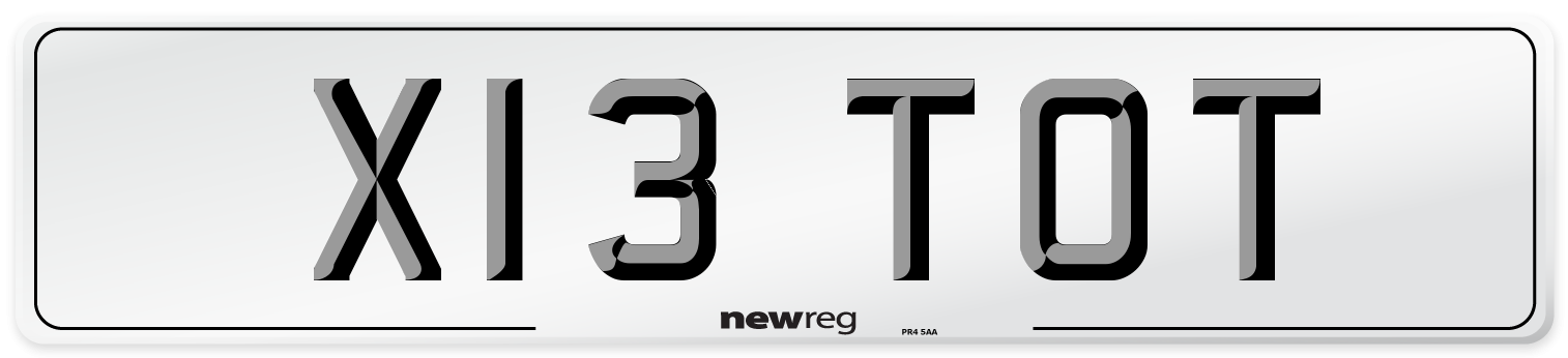 X13 TOT Number Plate from New Reg